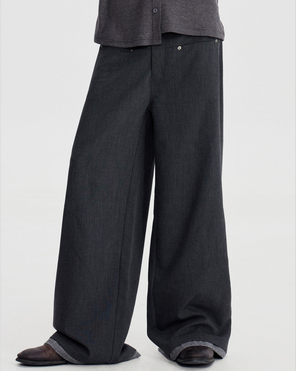 WOOL SPLICED WIDE TROUSERS