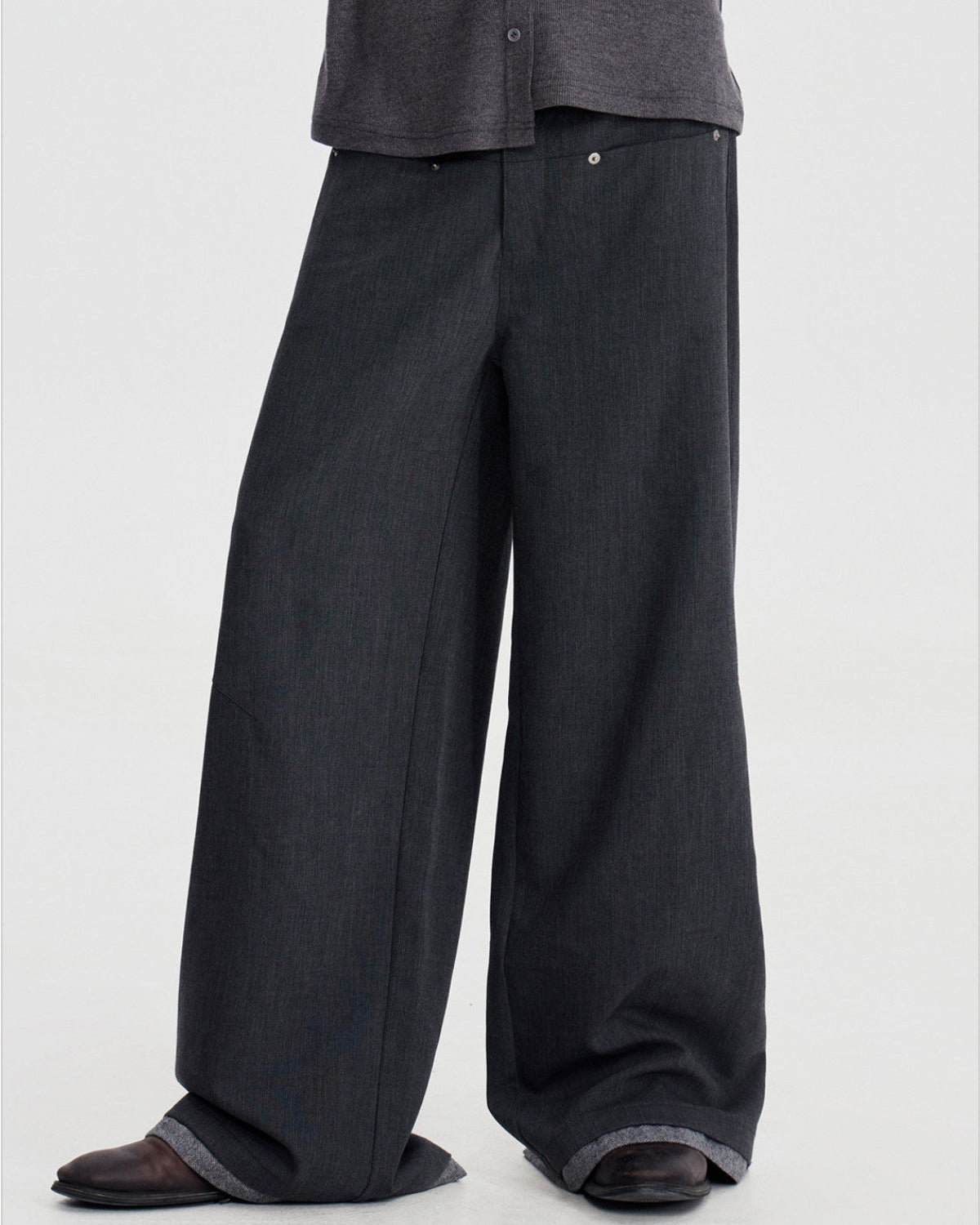 WOOL SPLICED WIDE TROUSERS