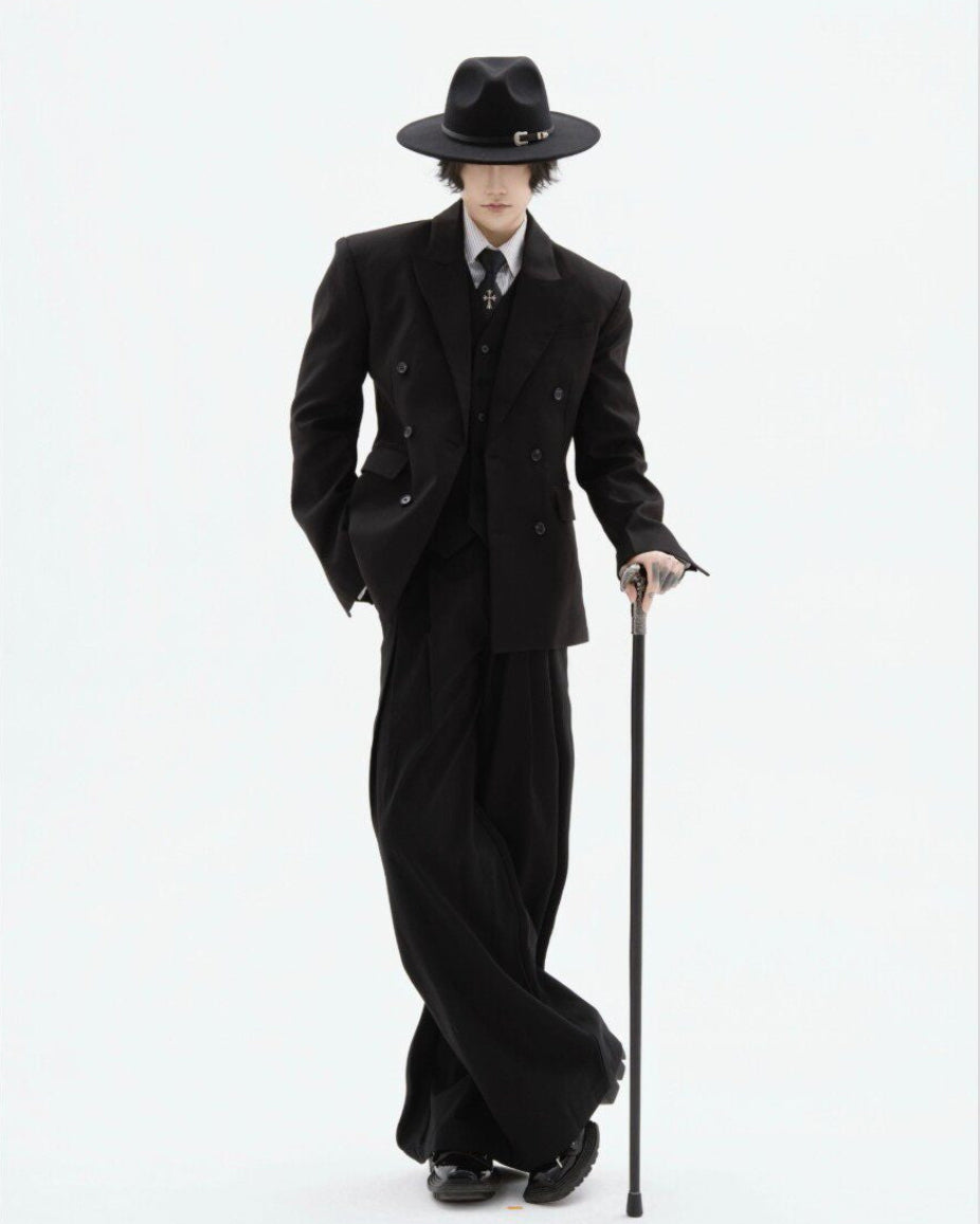 OFFLIMITS black high-rise pleated wide-leg tailored trousers, additional product photograph 2 | OFFCULTURE®
