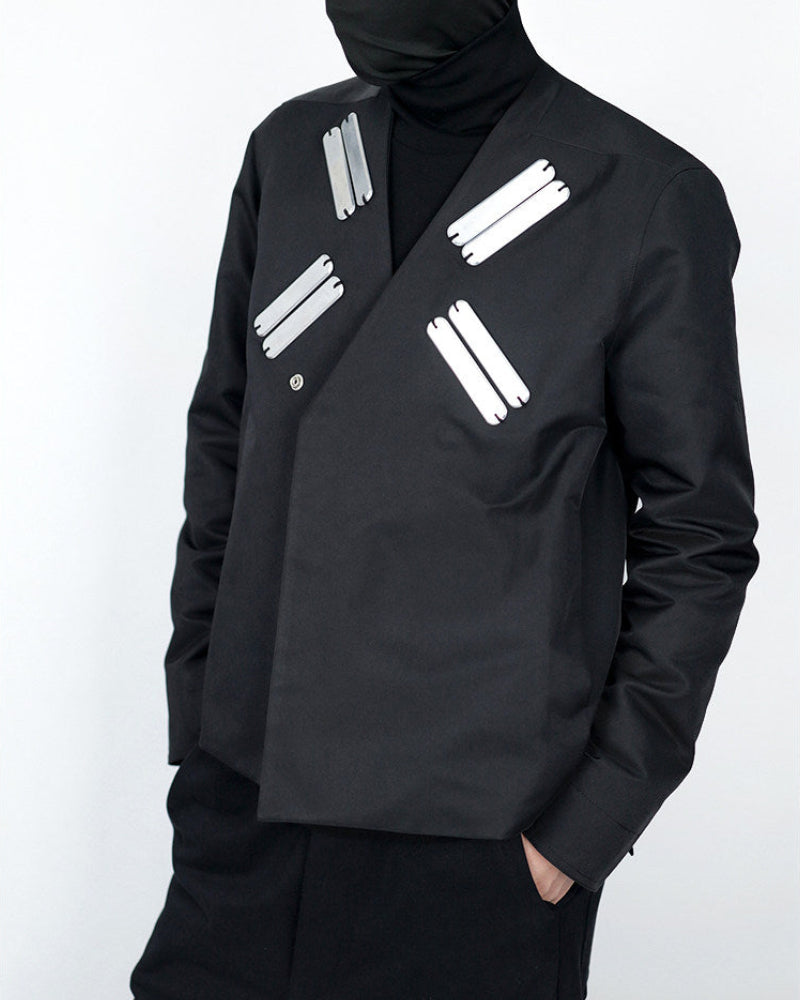 TECH CROPPED METAL PATCH DARK BIKER JACKET