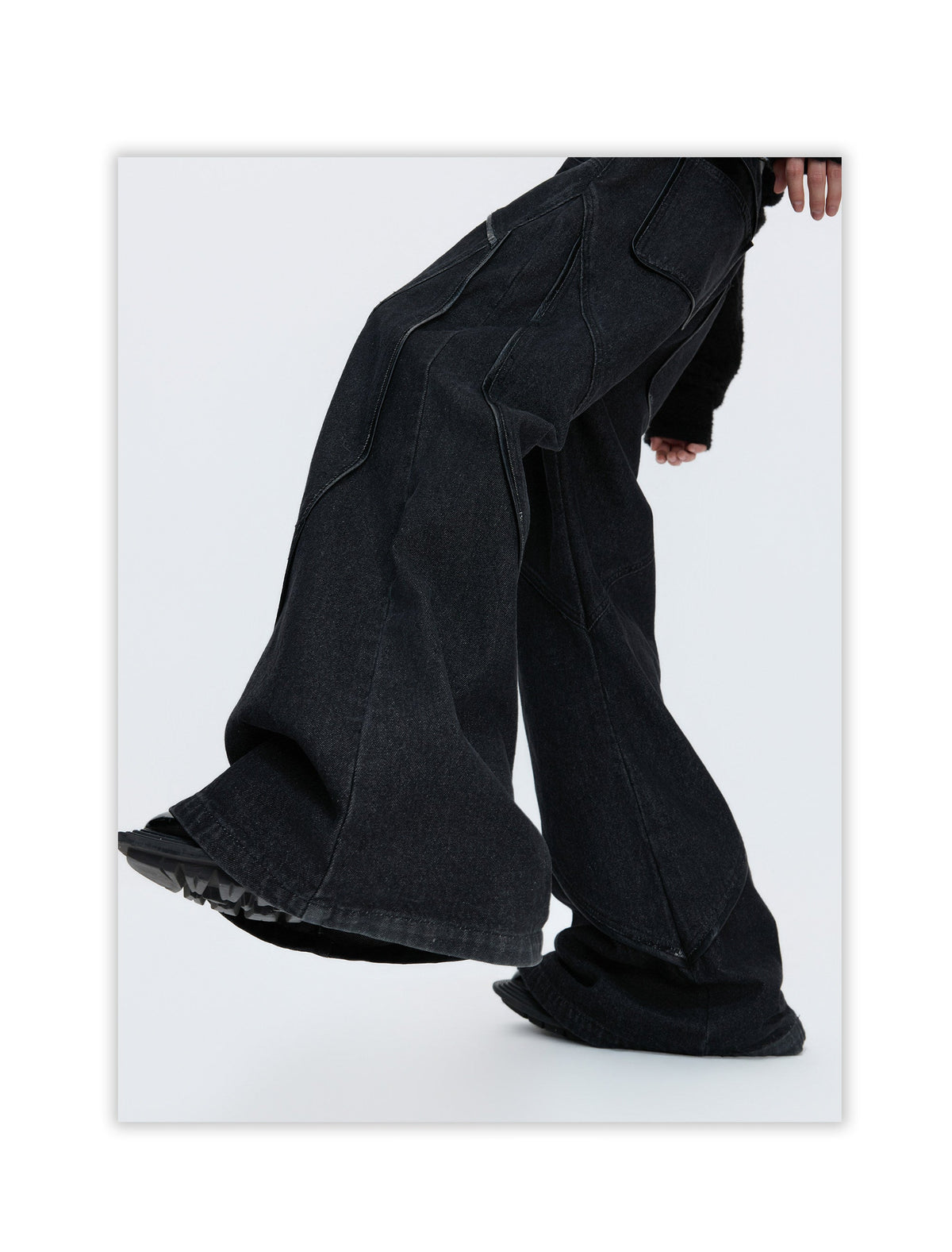 RED STATIC black washed flared denim jeans with red rhinestone accents, additional product photograph 7 | OFFCULTURE®