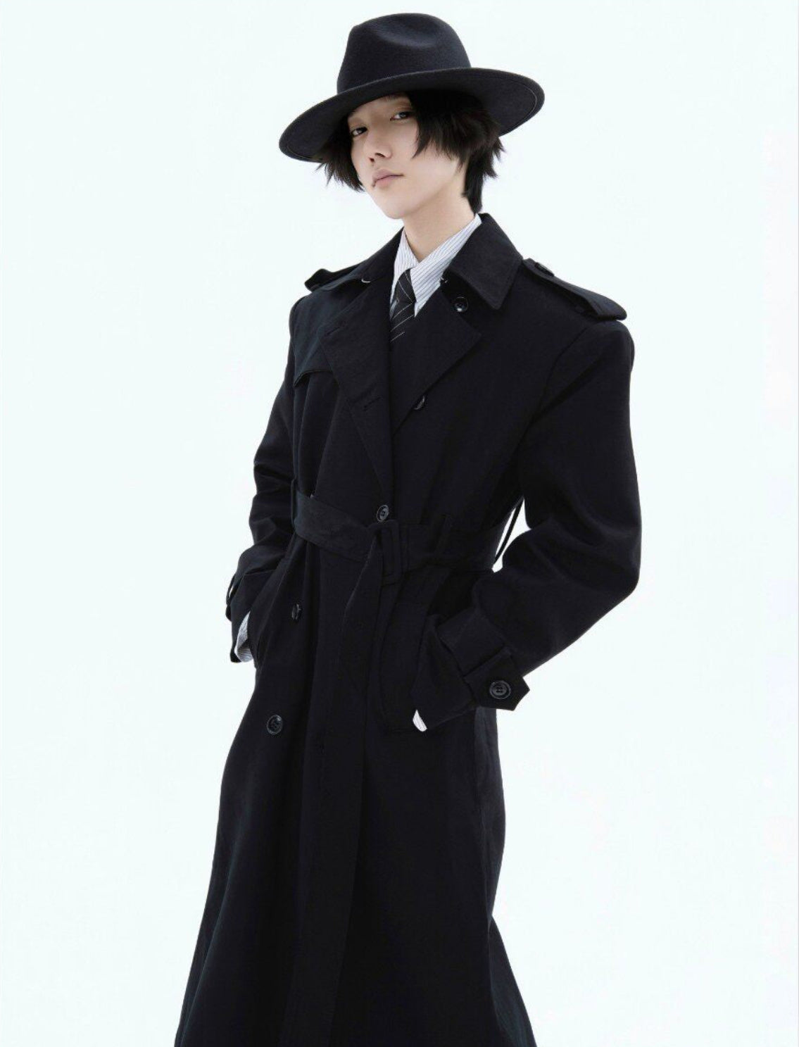 NVRLOOKBACK long oversized black belted trench coat, additional product photograph 4 | OFFCULTURE®