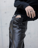 BLACK WAXED FLARE LEATHER PANTS