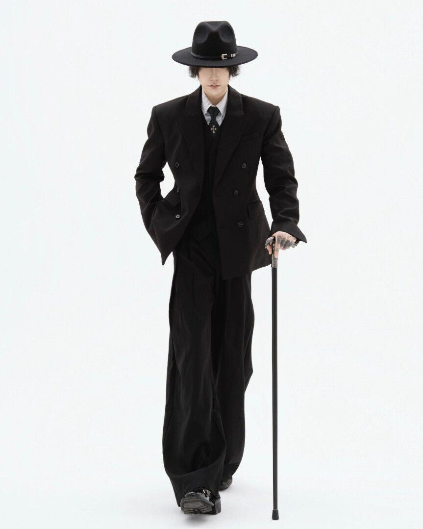 OFFLIMITS black high-rise pleated wide-leg tailored trousers, additional product photograph 3 | OFFCULTURE®