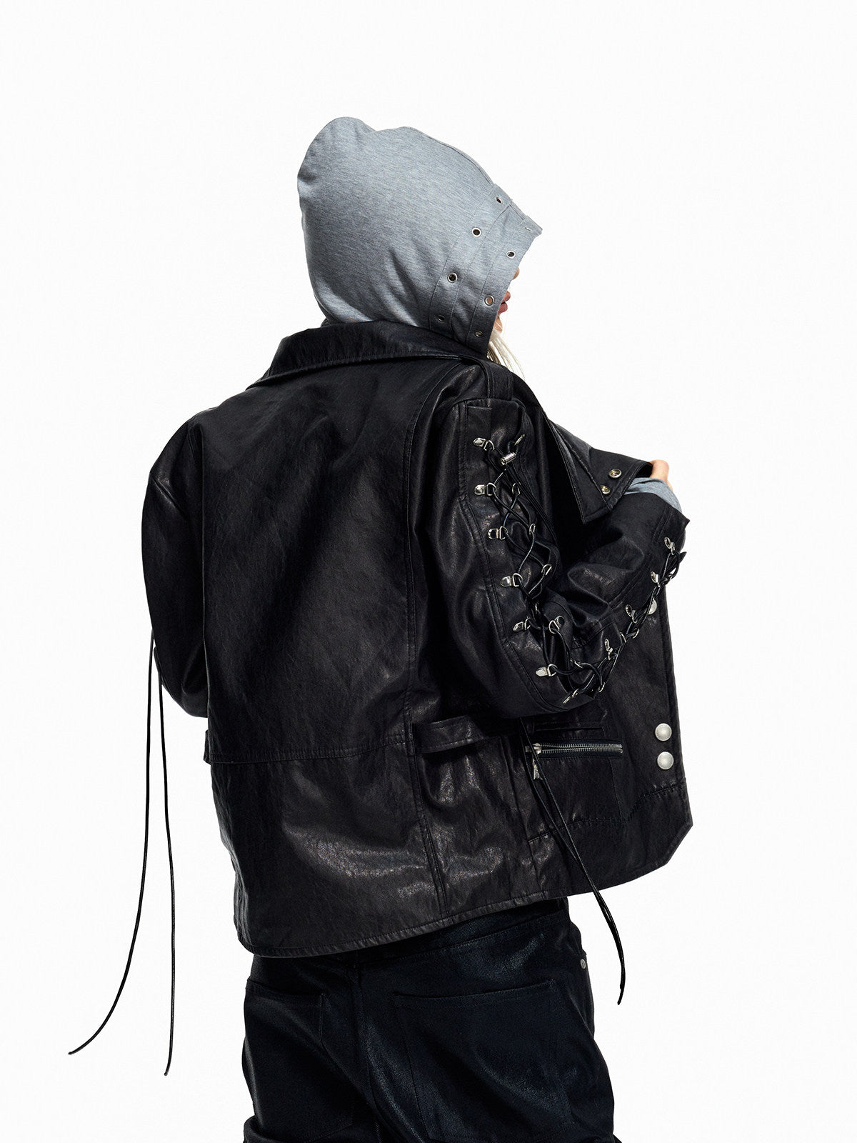 SLOW DAMAGE asymmetric coated biker jacket