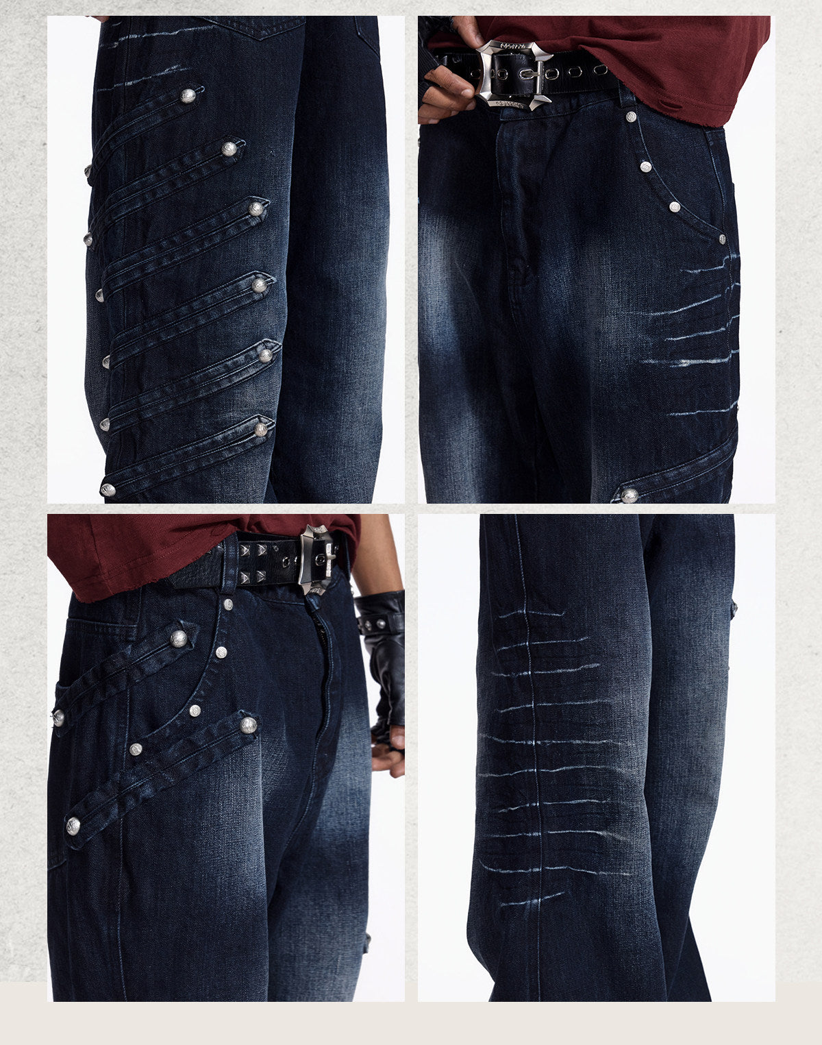 NVRTOUCH washed-black denim jeans with buttoned sides and wide flared legs, additional product photograph 11 | OFFCULTURE®