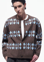 SCRIPT-X ARGYLE ZIP WOOL CARDIGAN