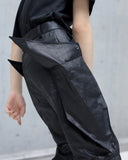 WAXED LEATHER CARGO FLARE PANTS