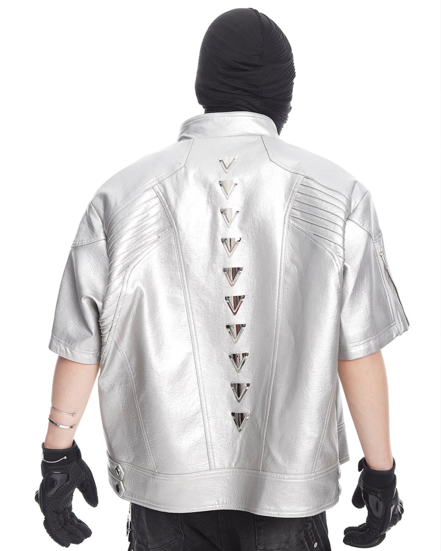 SILVER TRIANGLE STUDDED BIKER JACKET