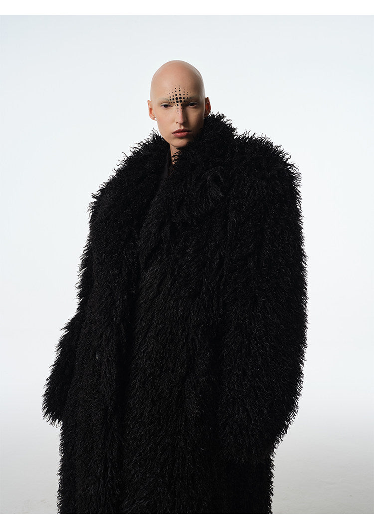 ECLIPSE oversized black long-pile faux-fur coat, additional product photograph 5 | OFFCULTURE®