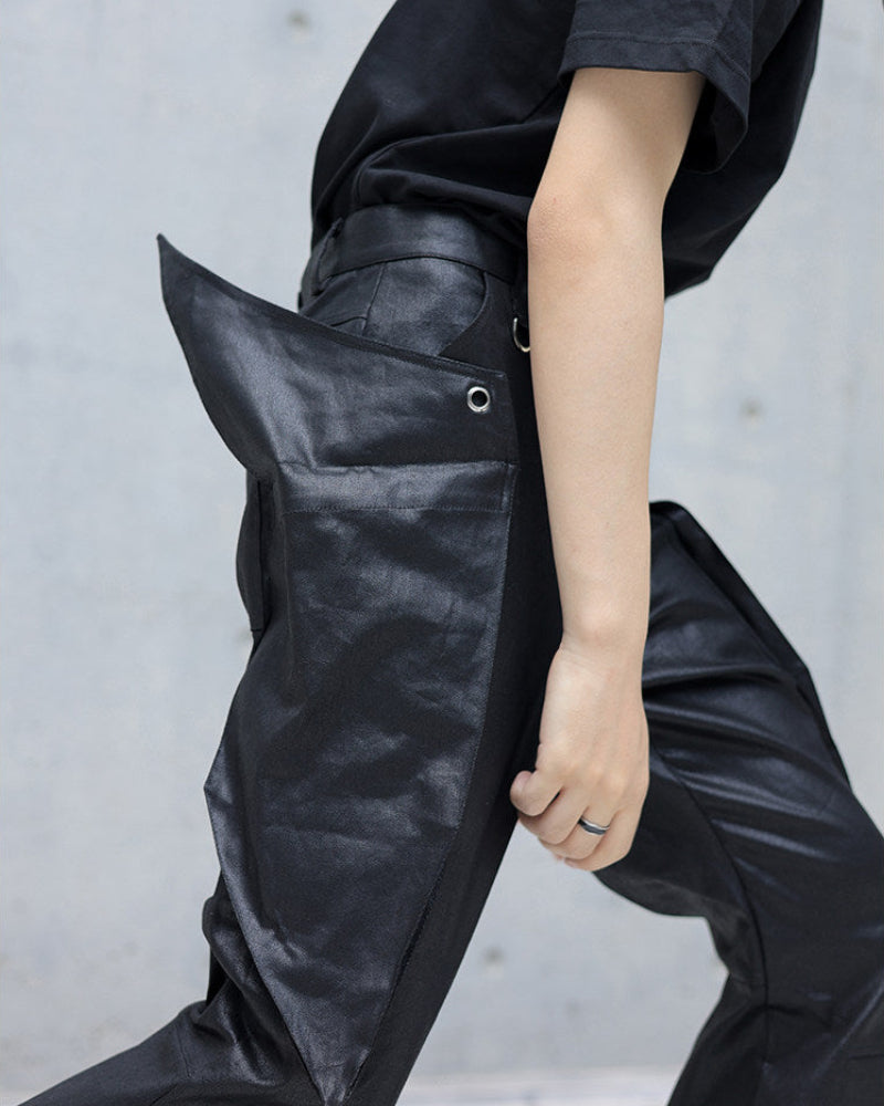 WAXED LEATHER CARGO FLARE PANTS