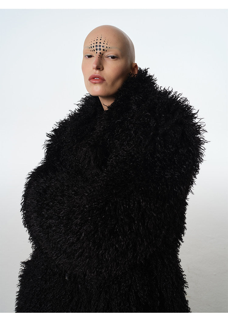 ECLIPSE oversized black long-pile faux-fur coat, additional product photograph 6 | OFFCULTURE®