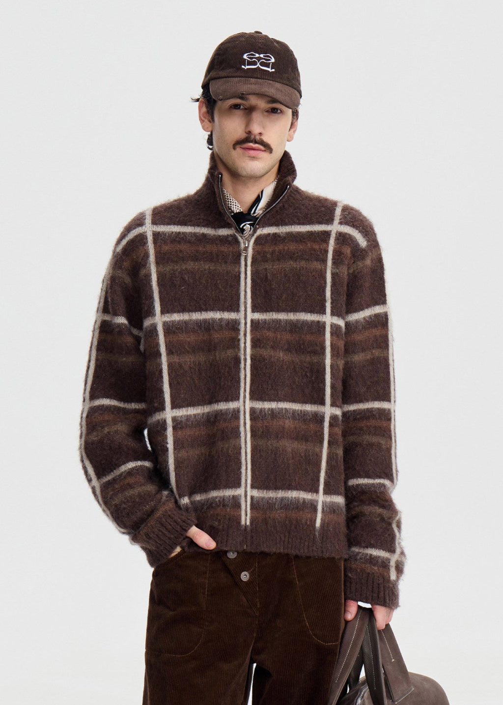 SCRIPT-X PLAID ZIP SWEATER