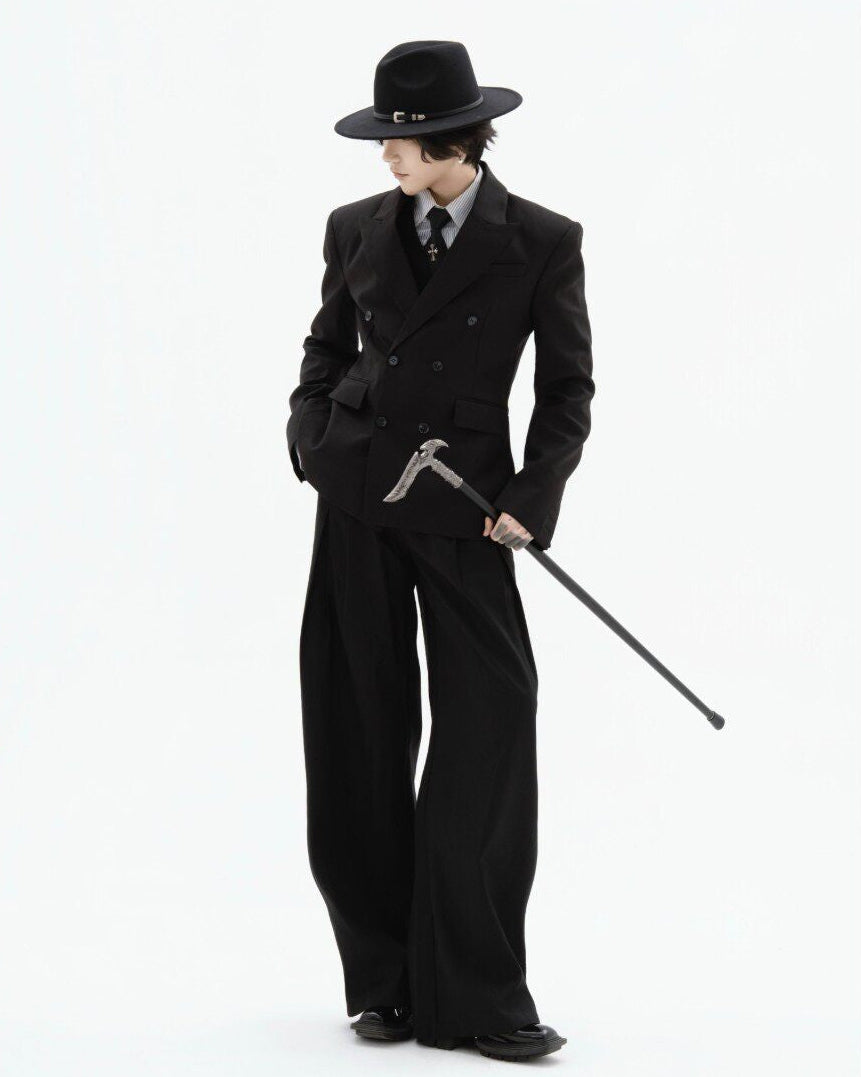 OFFLIMITS black high-rise pleated wide-leg tailored trousers, additional product photograph 4 | OFFCULTURE®