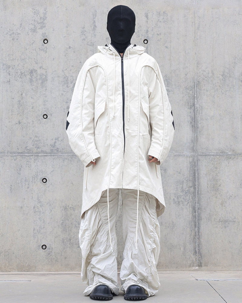 MASKED FISHTAIL HOODIE TRENCH COAT
