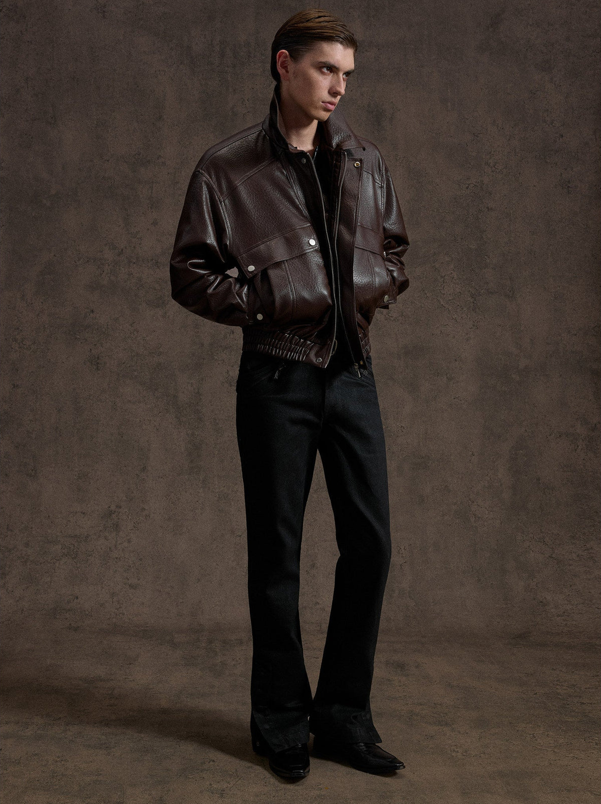 NVRHOME oversized grained black faux-leather jacket with flap pockets, additional product photograph 8 | OFFCULTURE®