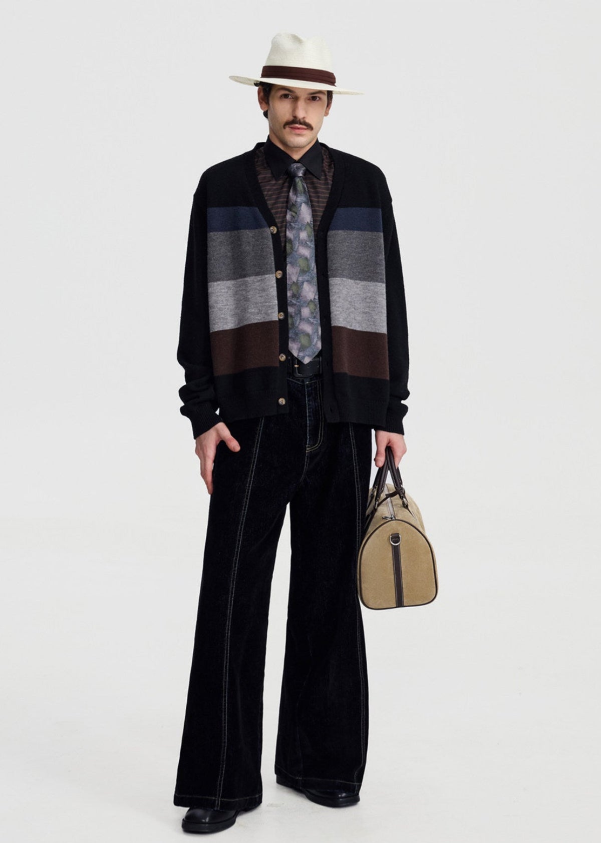 SCRIPT-X STRIPE WOOL CARDIGAN