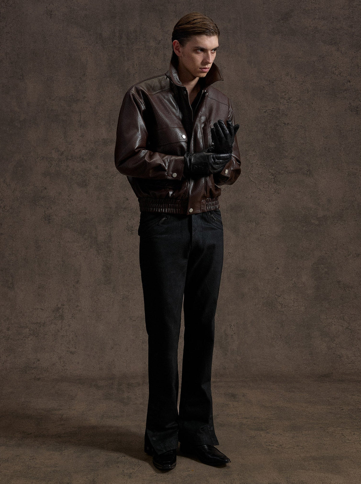 NVRHOME oversized grained black faux-leather jacket with flap pockets, additional product photograph 9 | OFFCULTURE®