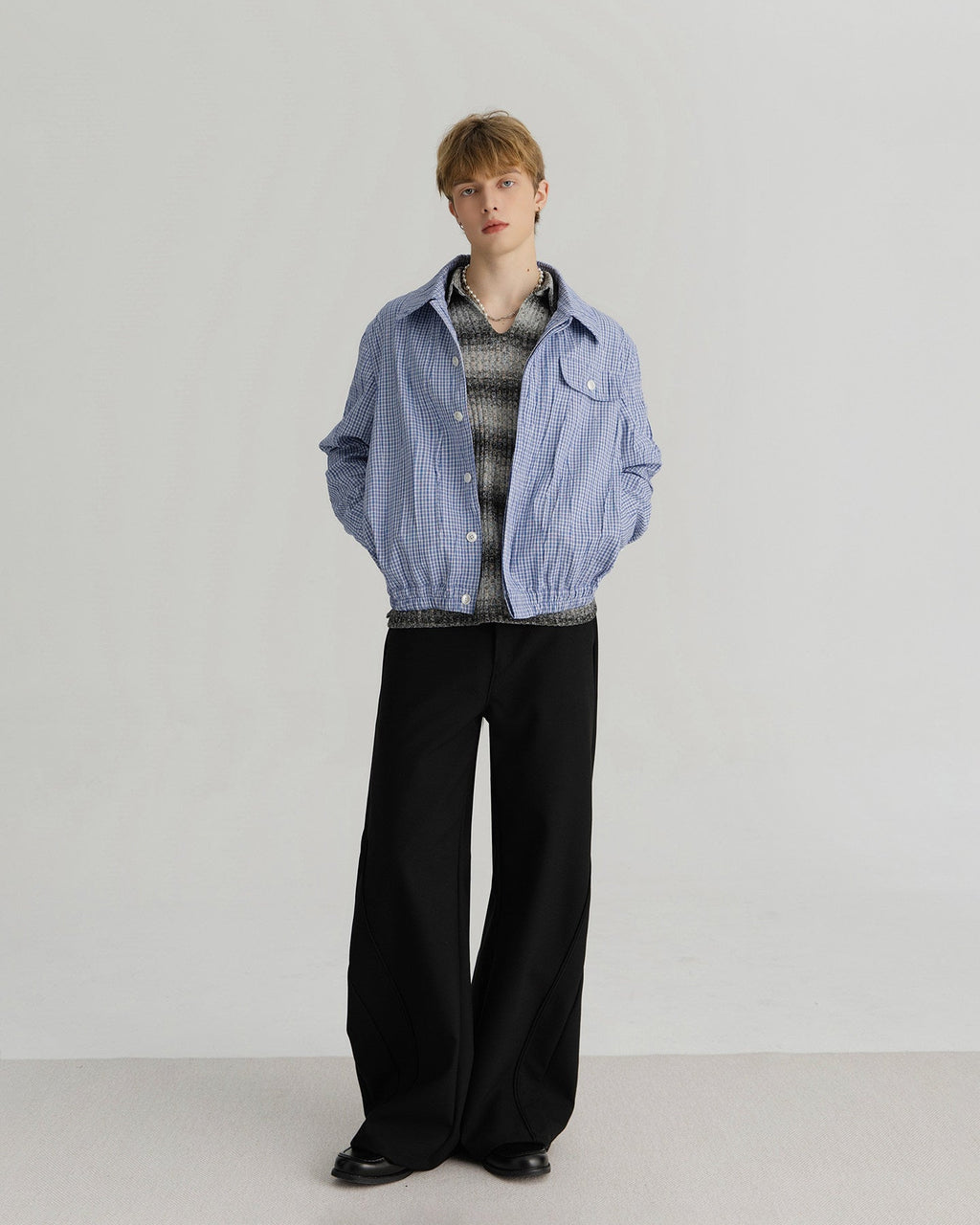 XEQUATION PLAID CRINKLE SHIRT JACKET