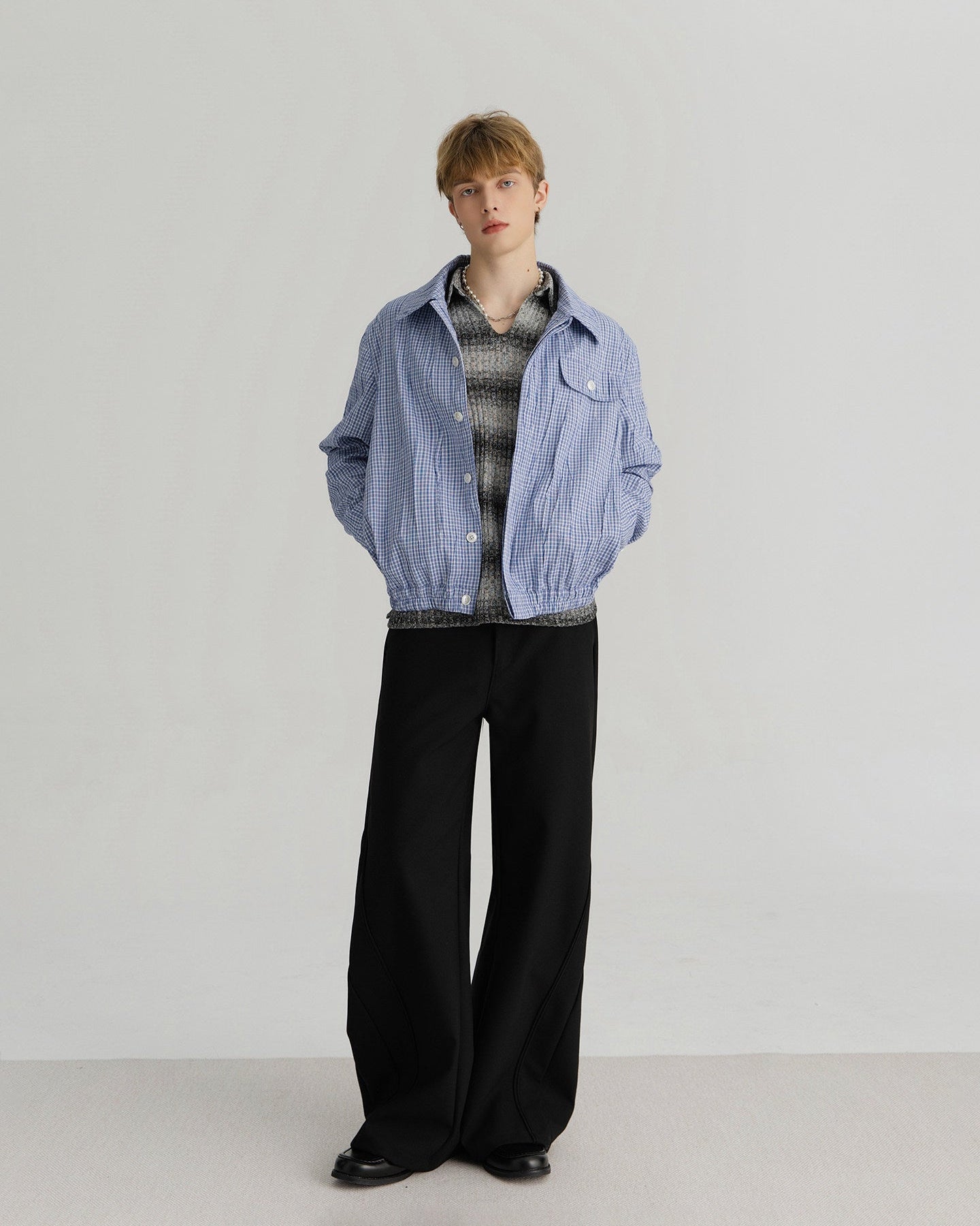 XEQUATION PLAID CRINKLE SHIRT JACKET