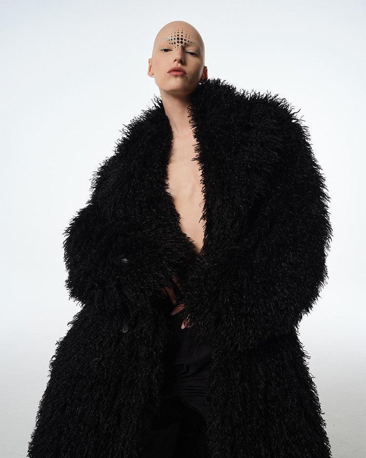 ECLIPSE oversized black long-pile faux-fur coat, additional product photograph 11 | OFFCULTURE®