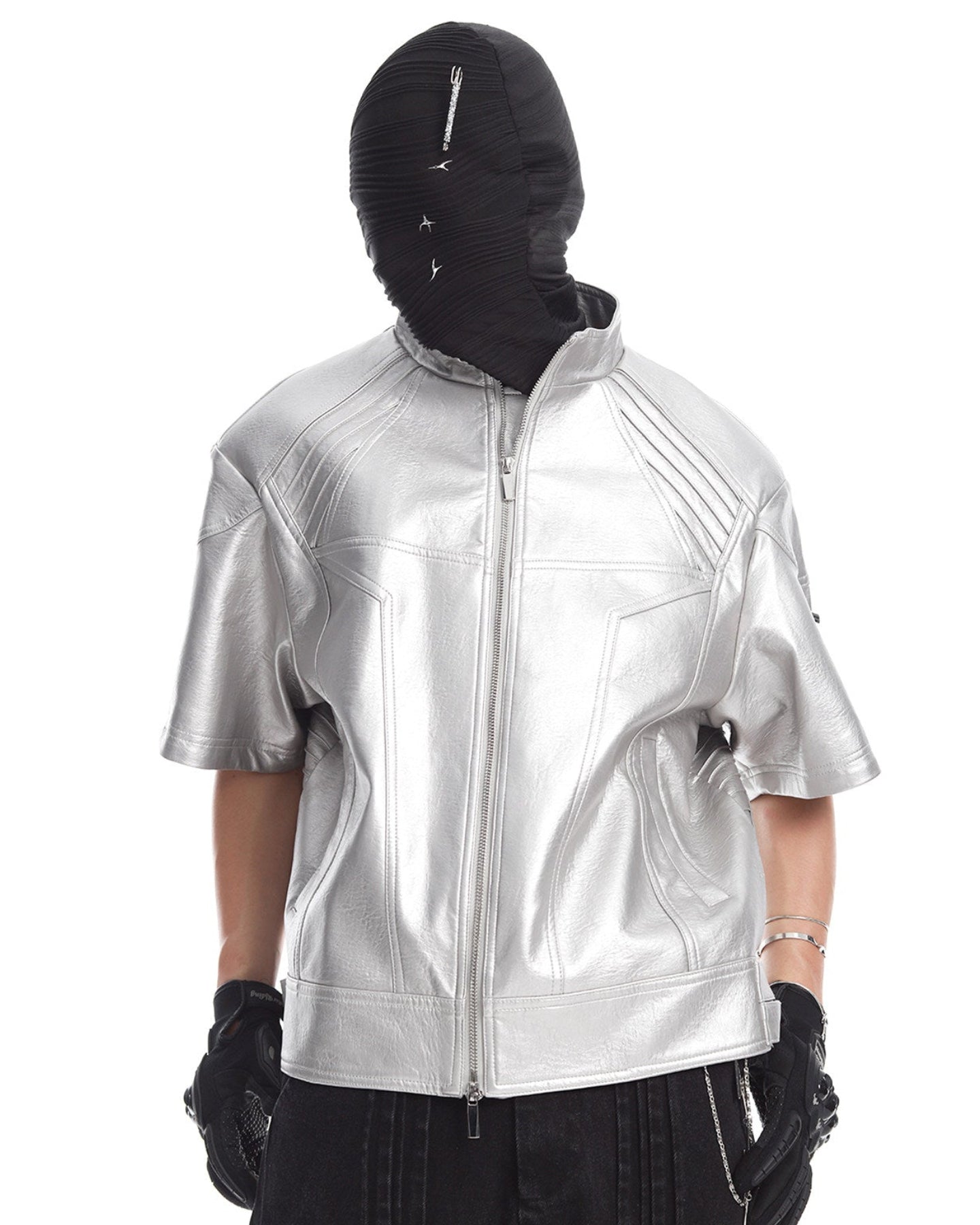 SILVER TRIANGLE STUDDED BIKER JACKET