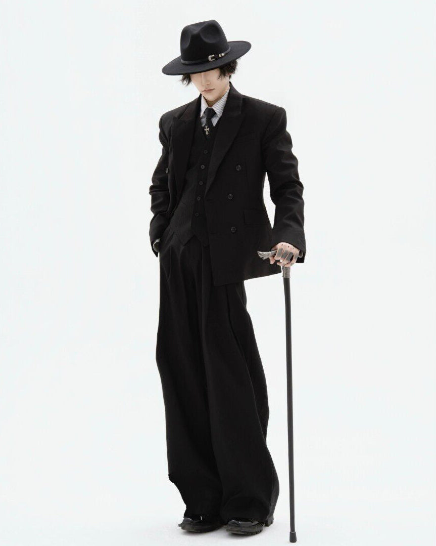 OFFLIMITS black high-rise pleated wide-leg tailored trousers, additional product photograph 6 | OFFCULTURE®