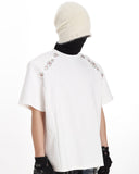 SHOULDER RHINESTONE DECONSTRUCTED SHORT SLEEVE TEE