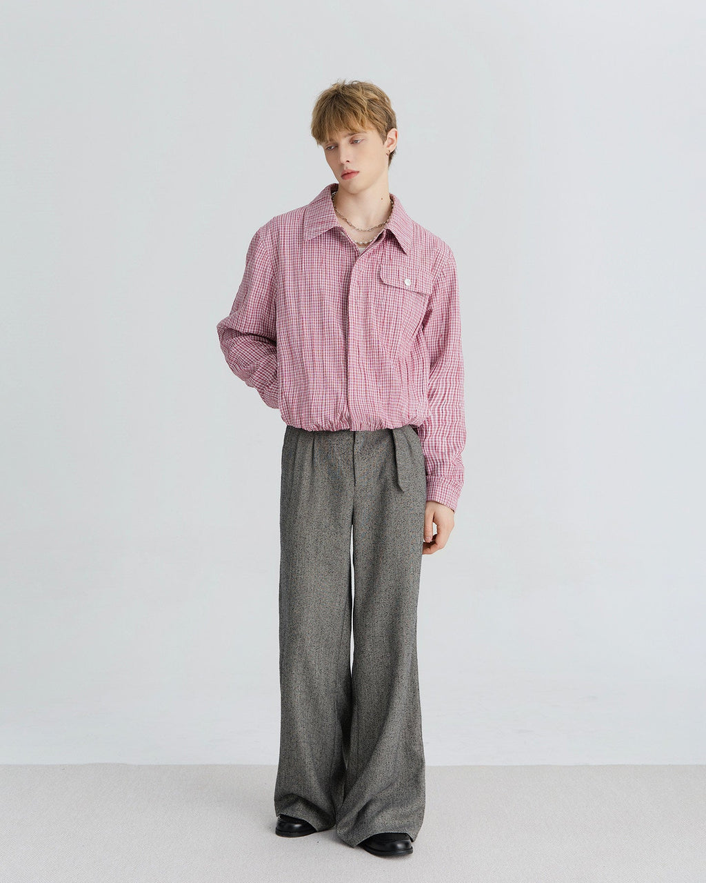 XEQUATION PLAID CRINKLE SHIRT JACKET