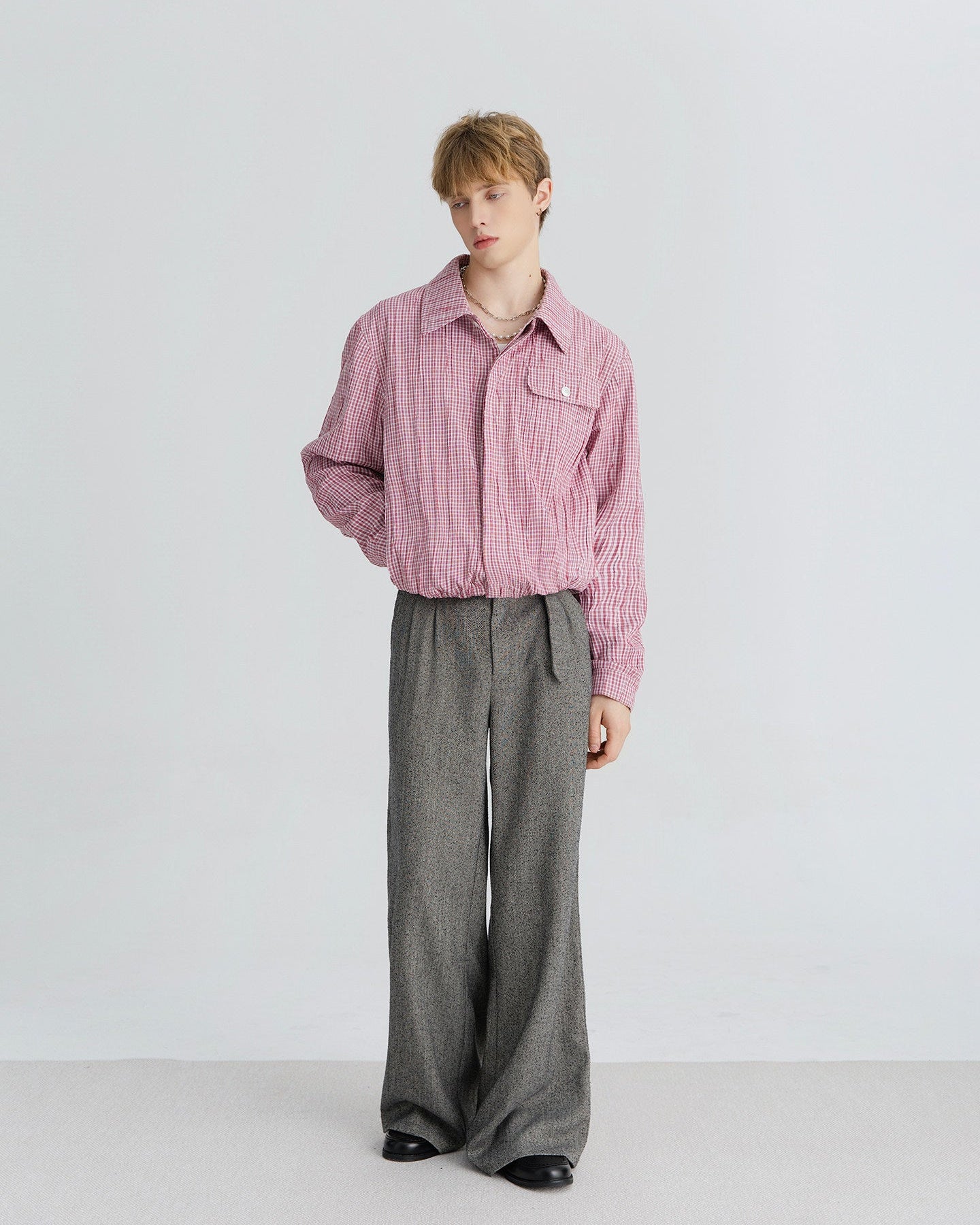 XEQUATION PLAID CRINKLE SHIRT JACKET