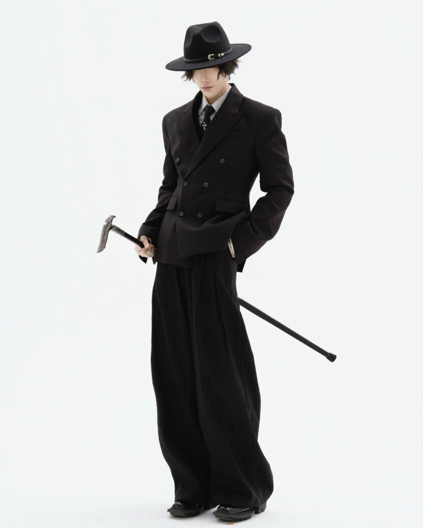 OFFLIMITS black high-rise pleated wide-leg tailored trousers, additional product photograph 7 | OFFCULTURE®
