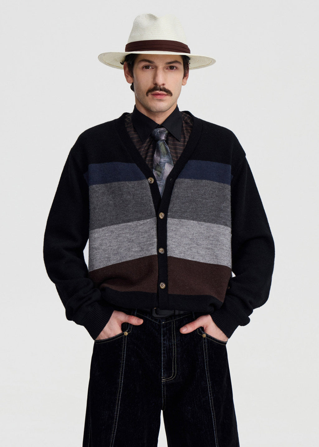 SCRIPT-X STRIPE WOOL CARDIGAN