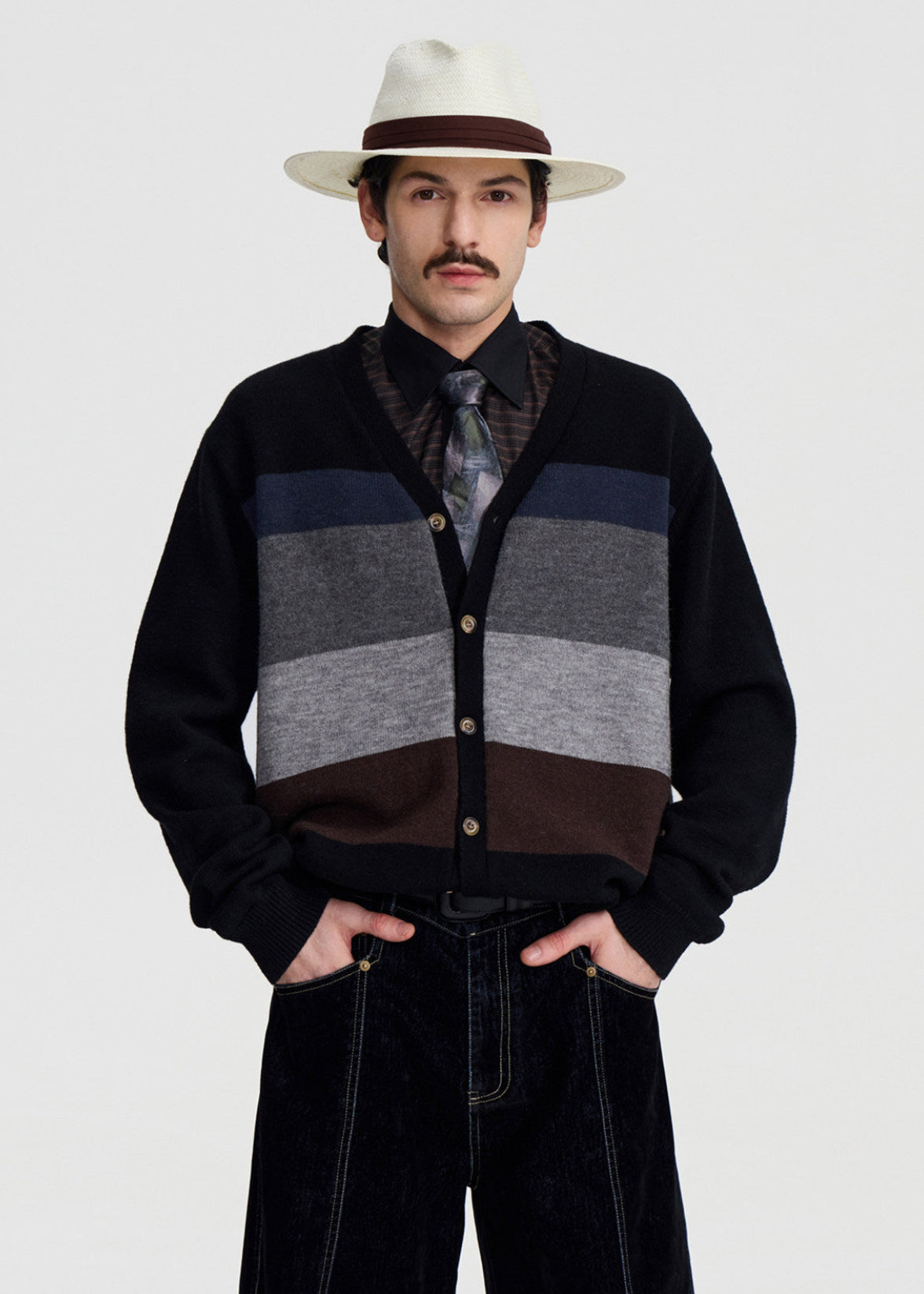 SCRIPT-X STRIPE WOOL CARDIGAN