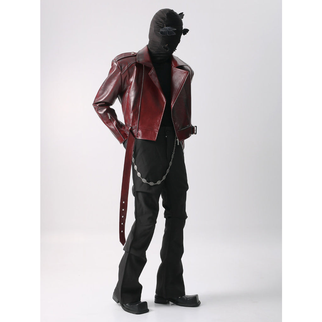 RED-X DOPAMINE CROPPED VINTAGE BIKER JACKET