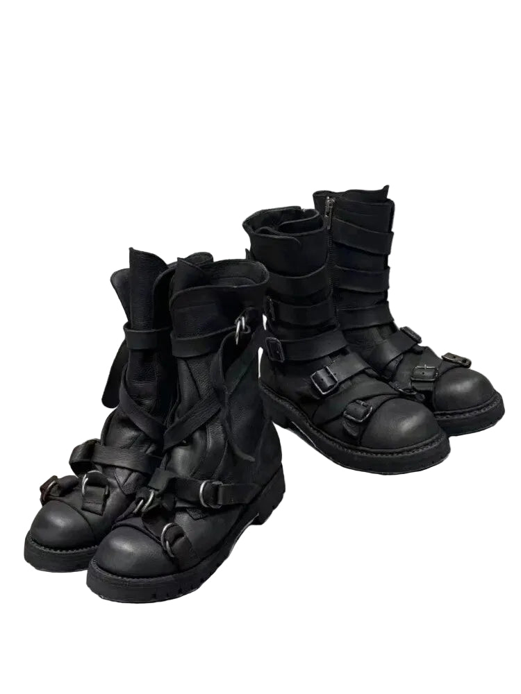BLACK STRAP BIKER WORK BOOTS