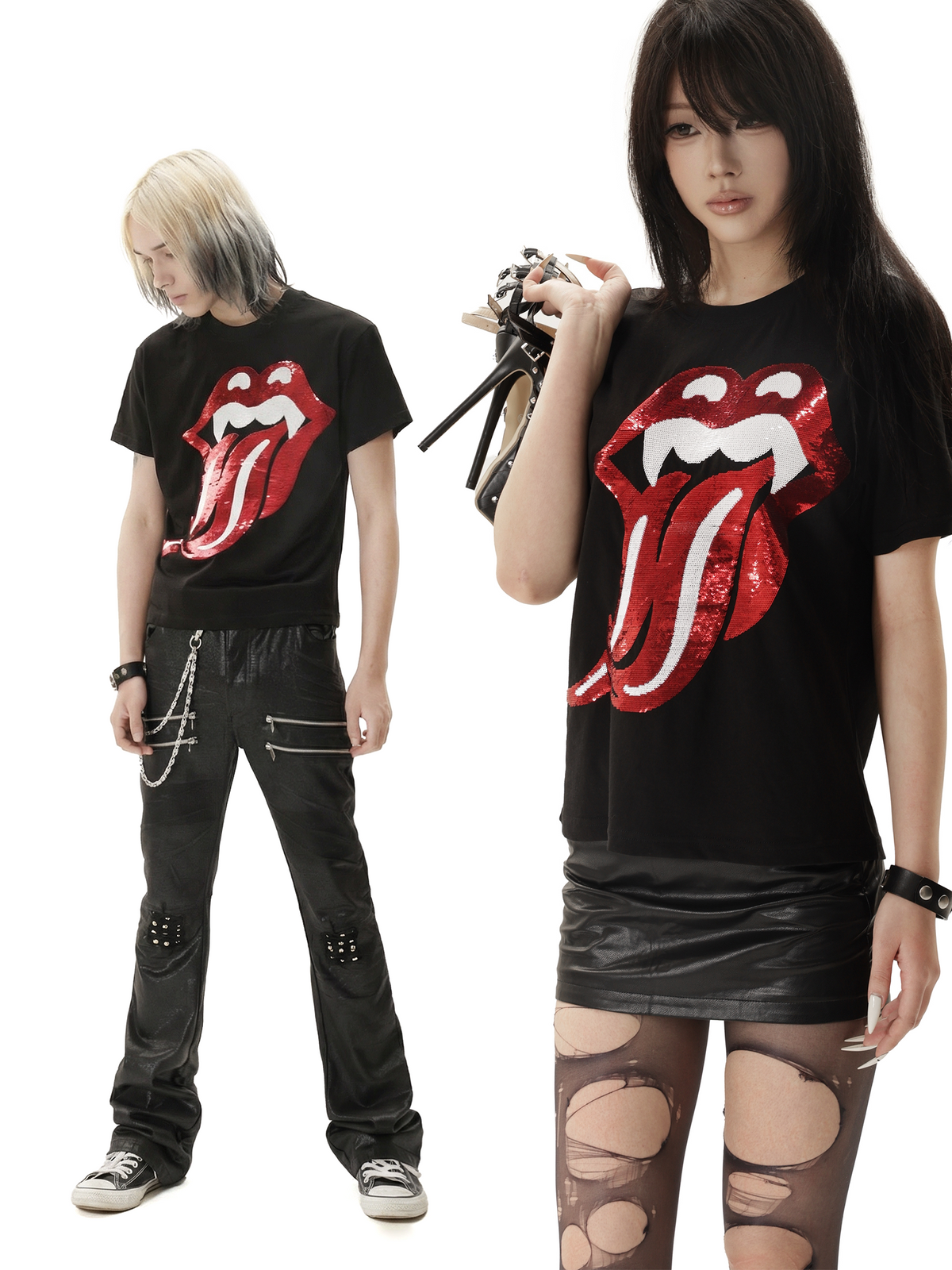 BAD TASTE sequin graphic cotton linen tee