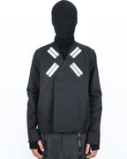 TECH CROPPED METAL PATCH DARK BIKER JACKET