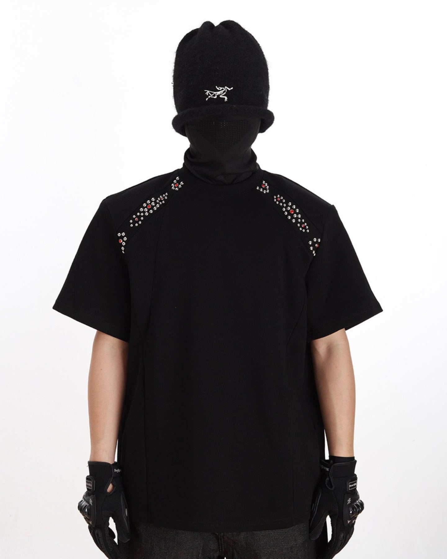 SHOULDER RHINESTONE DECONSTRUCTED SHORT SLEEVE TEE