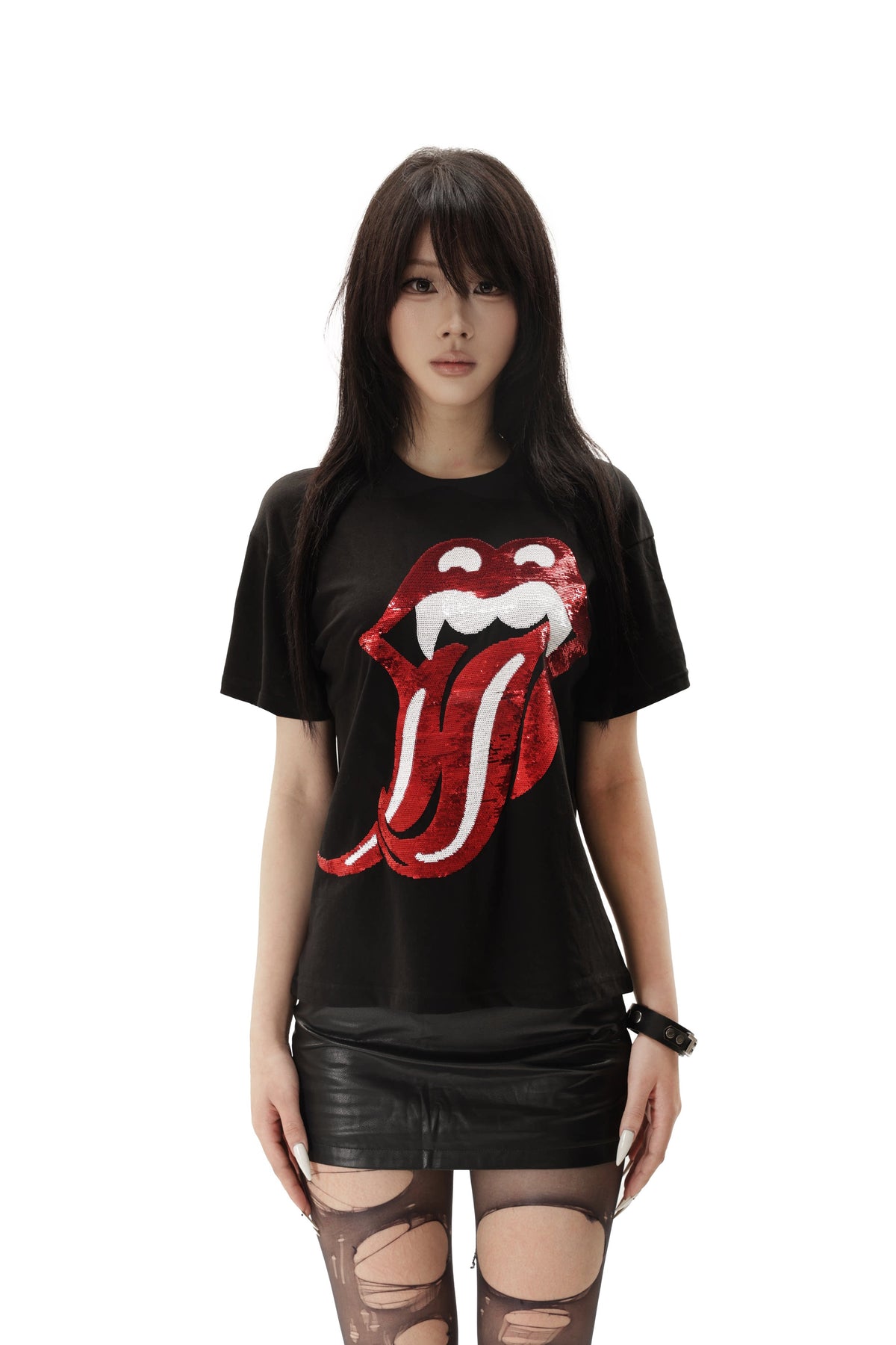 BAD TASTE sequin graphic cotton linen tee