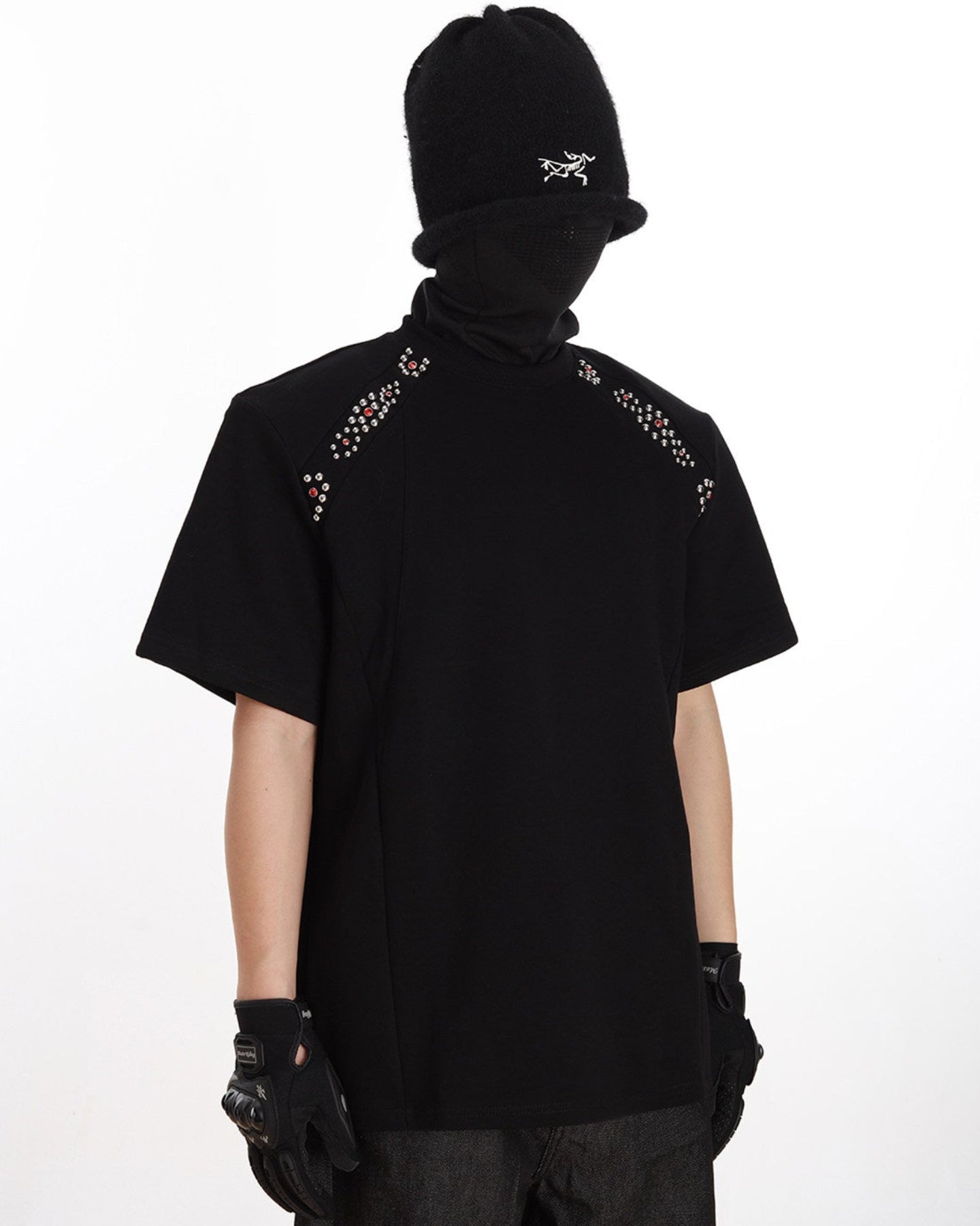 SHOULDER RHINESTONE DECONSTRUCTED SHORT SLEEVE TEE