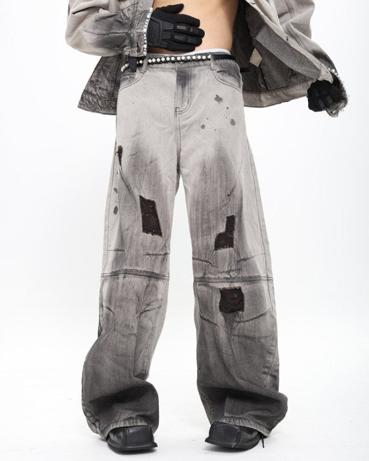 VINTAGE DISTRESSED WIDE JEANS