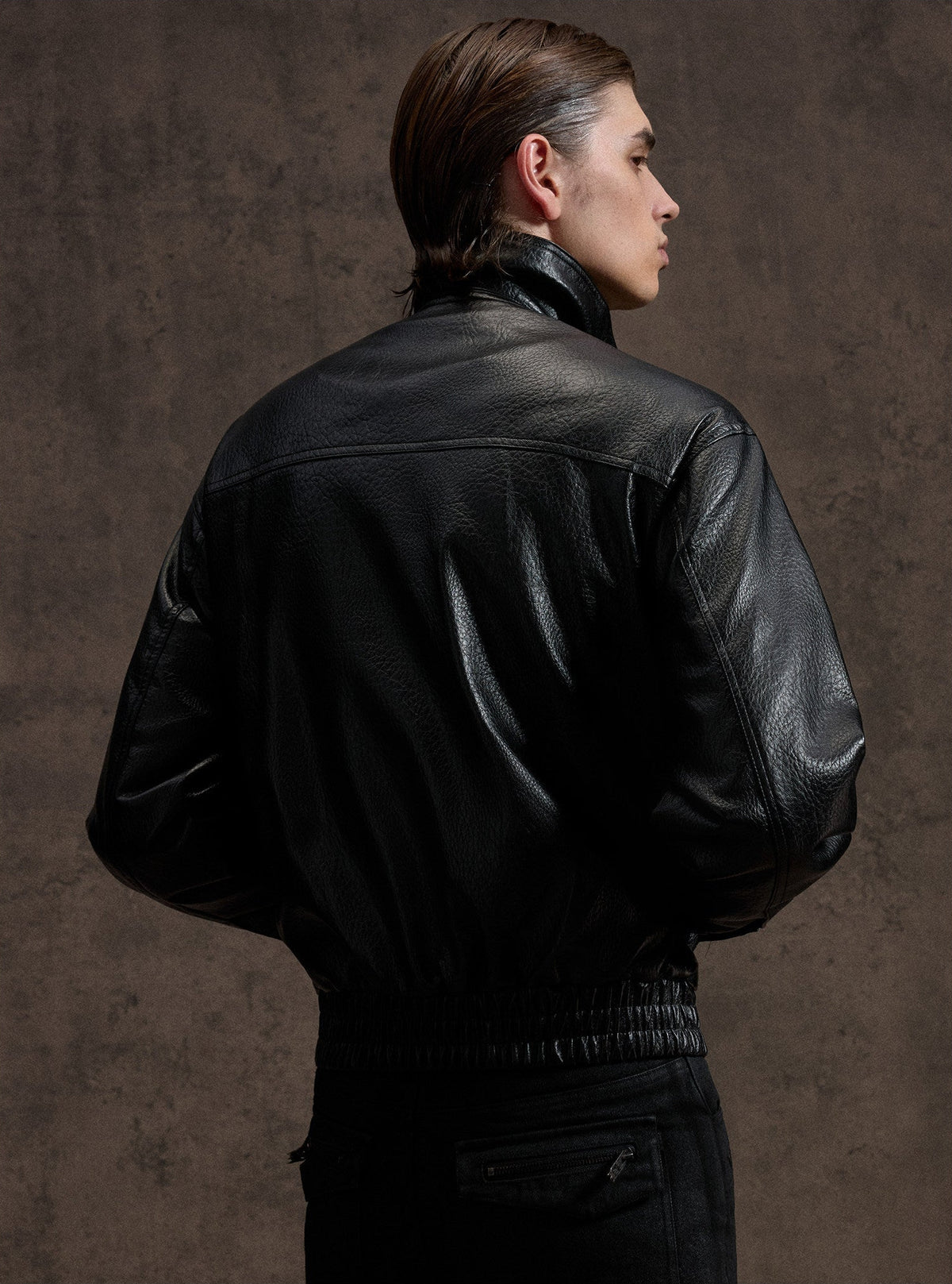NVRHOME oversized grained black faux-leather jacket with flap pockets, additional product photograph 6 | OFFCULTURE®
