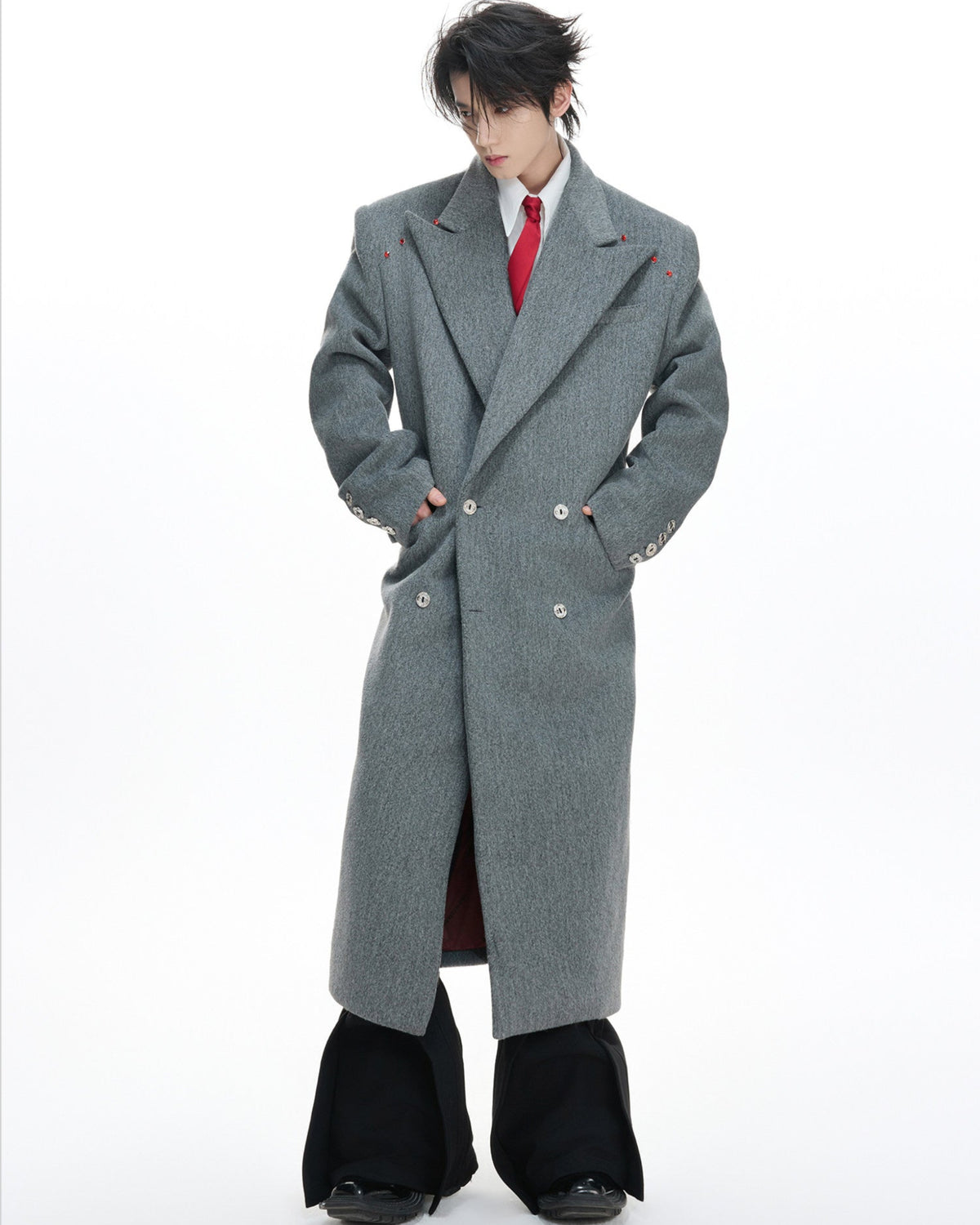 AFTERHOURS long double-breasted wool-blend coat with peak lapels, additional product photograph 3 | OFFCULTURE®