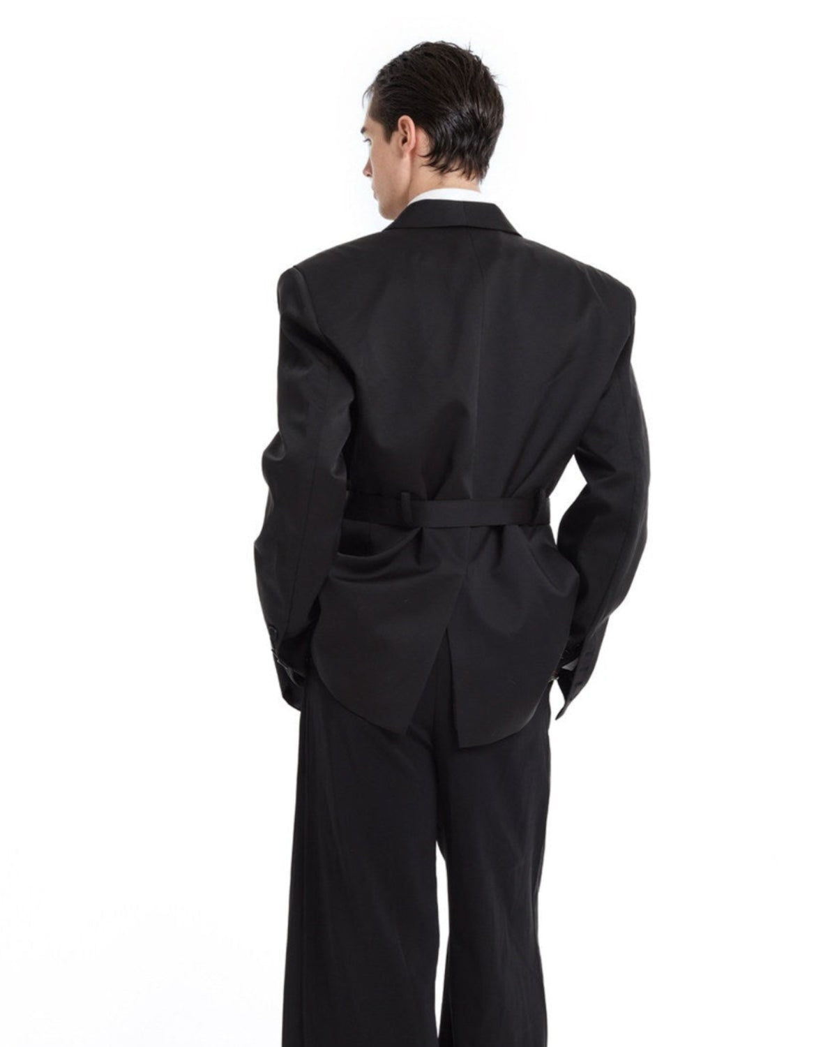 PRIVATE VIEW relaxed black belted shawl-collar tailored blazer, additional product photograph 7 | OFFCULTURE®