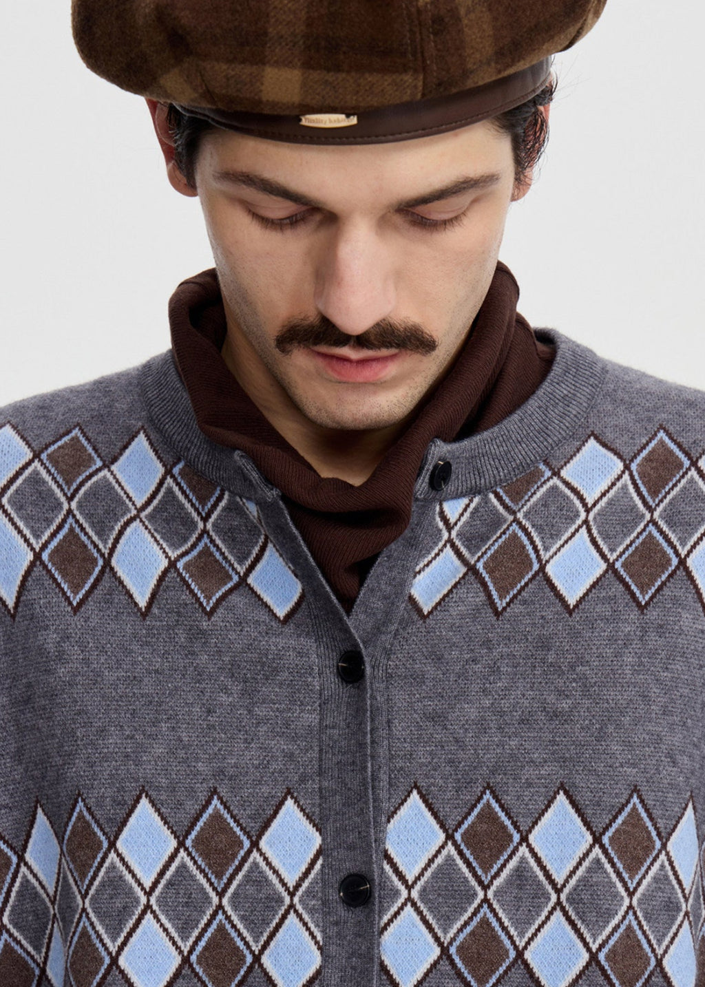 SCRIPT-X ARGYLE ZIP WOOL CARDIGAN