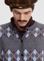 SCRIPT-X ARGYLE ZIP WOOL CARDIGAN