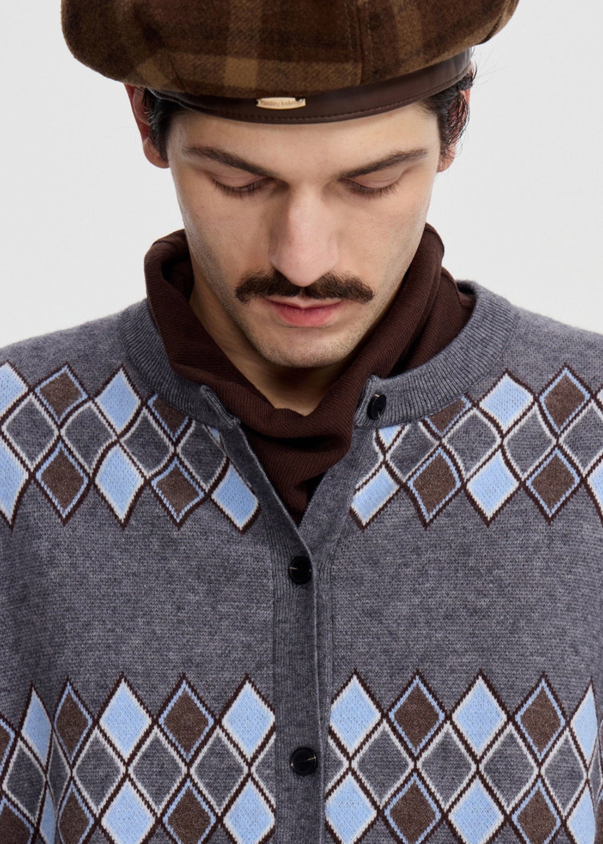 SCRIPT-X ARGYLE ZIP WOOL CARDIGAN