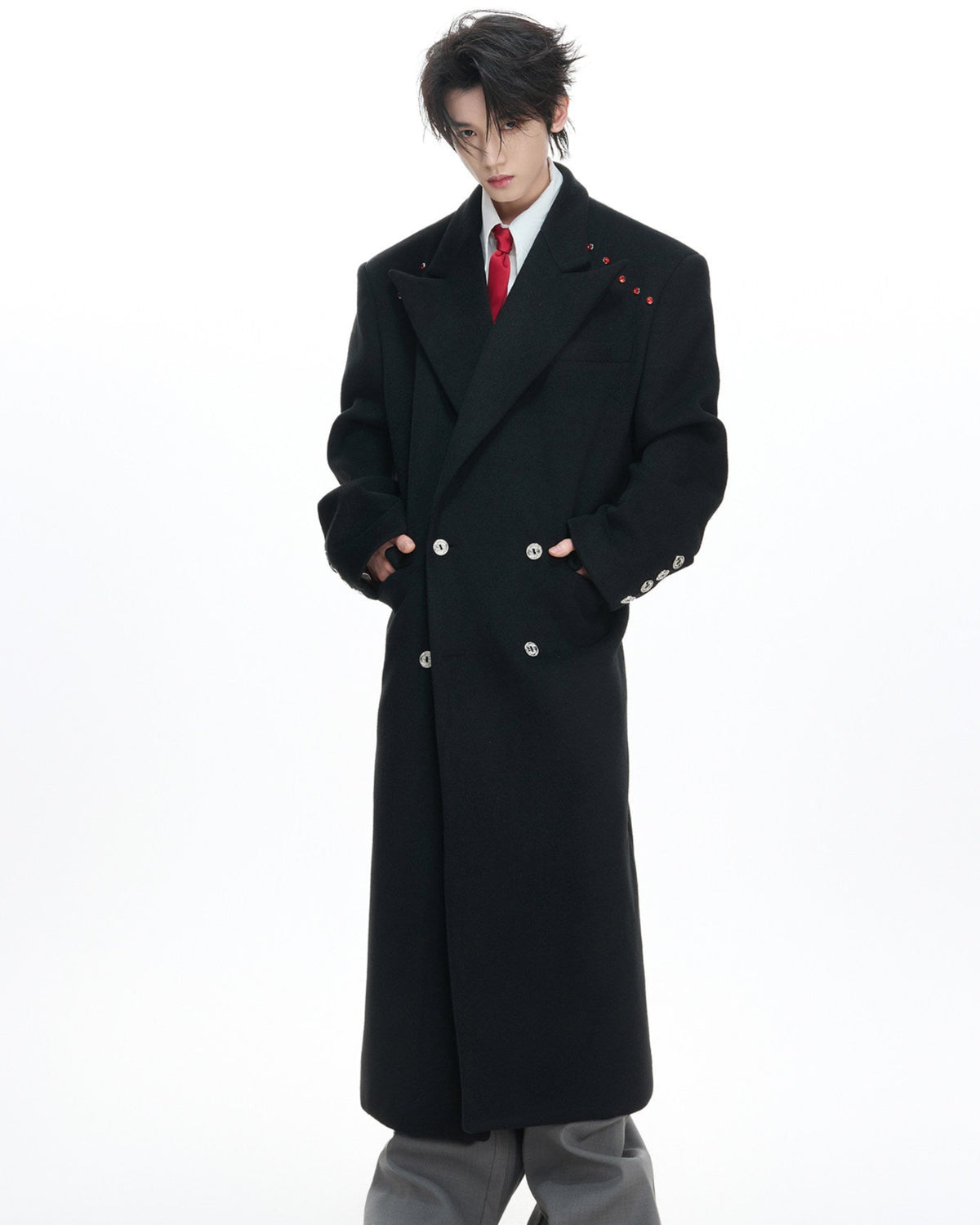 AFTERHOURS long double-breasted wool-blend coat with peak lapels, additional product photograph 2 | OFFCULTURE®