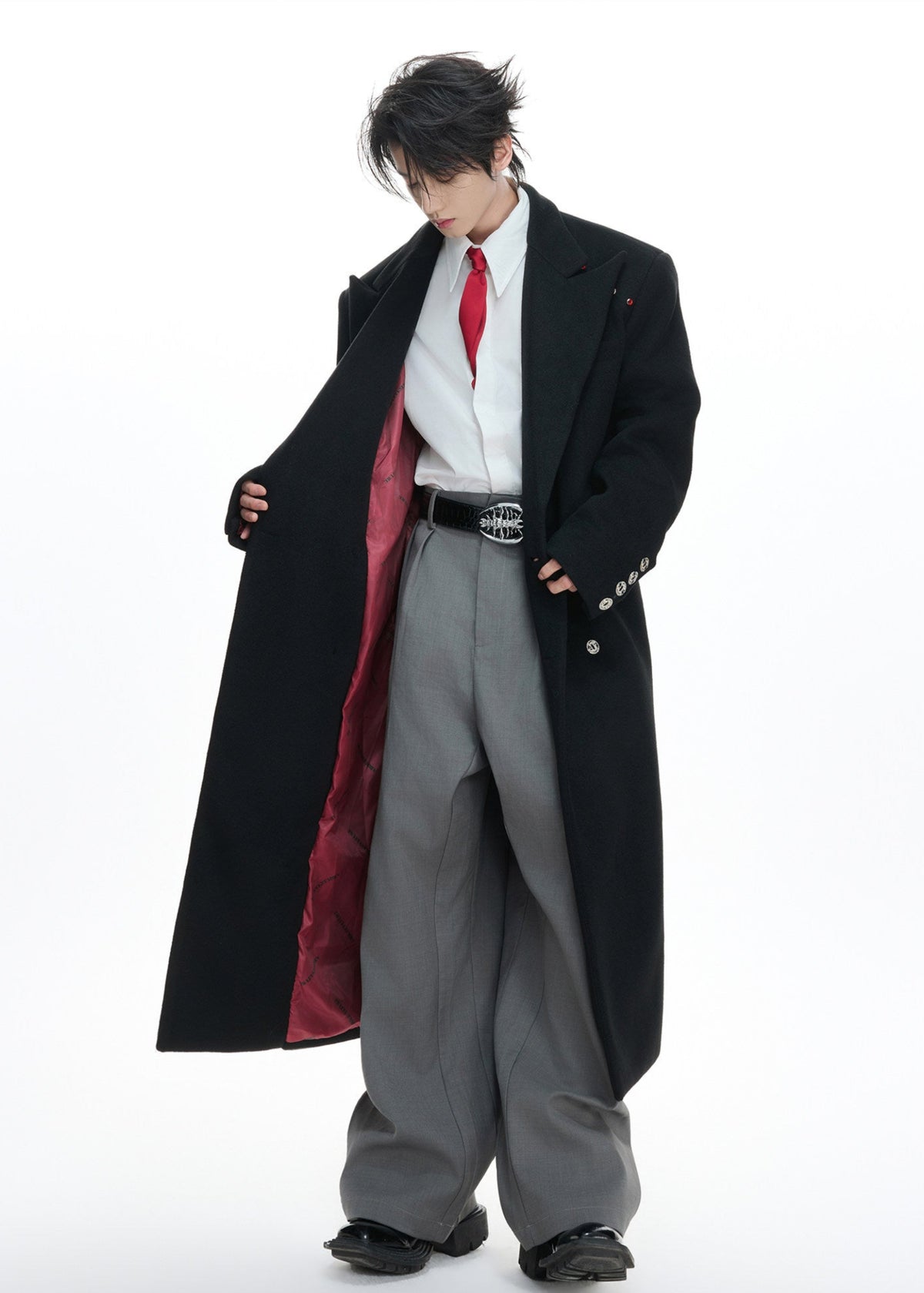 AFTERHOURS long double-breasted wool-blend coat with peak lapels, additional product photograph 6 | OFFCULTURE®