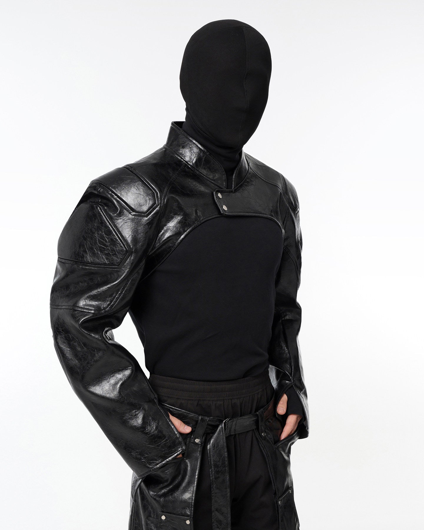 DARK HIPHOP STAND COLLAR PU JACKET